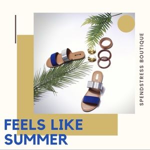 Cobalt Blue Double Strap Slide Sandal